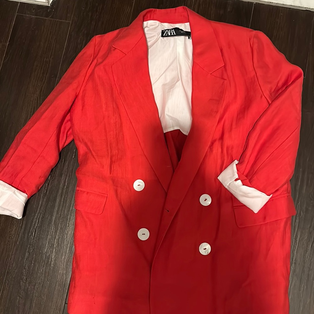 Red Linen Blazer